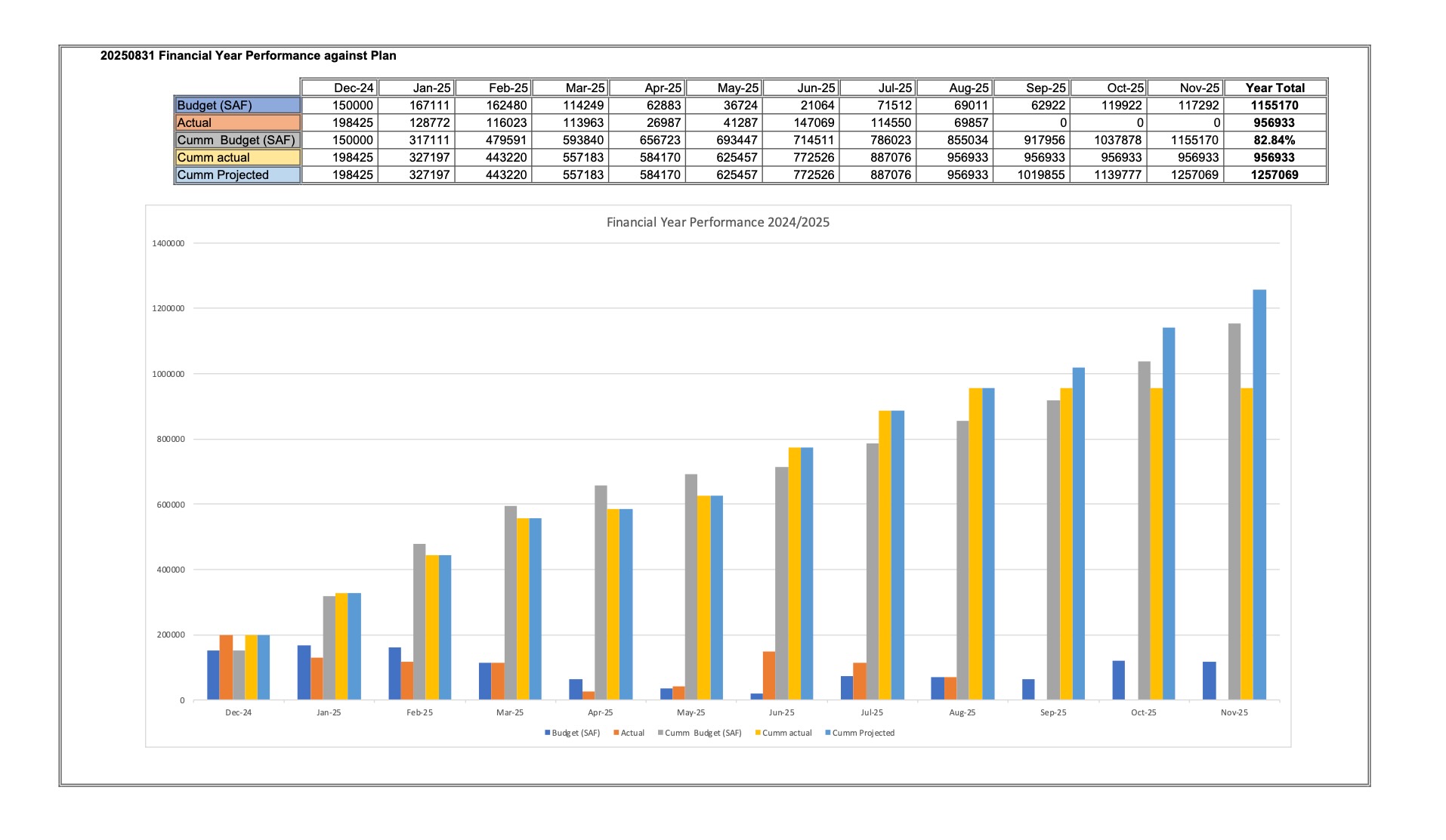 Financial Year Performance against Plan